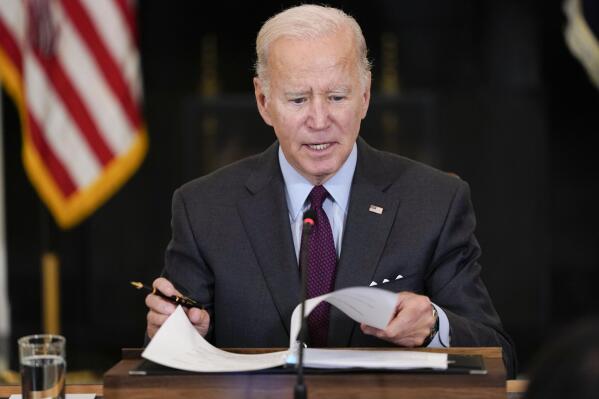 President Joe Biden speaks during a meeting of the reproductive rights task force in the State Dining Room of the White House in Washington, Tuesday, Oct. 4, 2022. (AP Photo/Susan Walsh)