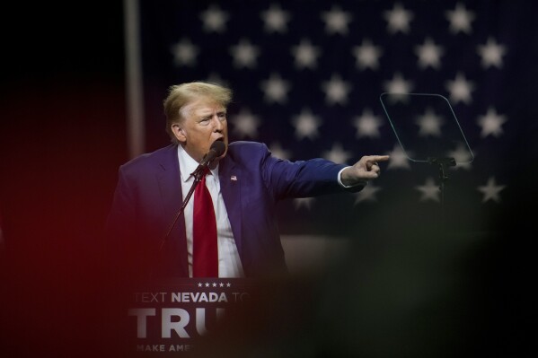 Former President Donald Trump speaks during a rally Sunday, Dec. 17, 2023, in Reno, Nev. (AP Photo/Godofredo A. Vásquez)