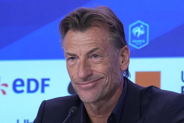 French coach Herve Renard speaks during press conference at the French soccer federation, Friday, March 31, 2023 in Paris. Herve Renard has been appointed to guide France's women's team at the World Cup this summer then at the Paris Olympics next year. The Women's World Cup is scheduled to be played from July 20-Aug. 20 in Australia and New Zealand. (AP Photo/Michel Euler)