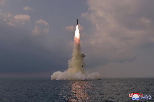 This photo provided by the North Korean government shows a ballistic missile launched from a submarine Tuesday, Oct. 19, 2021, in North Korea. North Korea announced Wednesday, Oct. 20, 2021 that it had tested a newly developed missile designed to be launched from a submarine, the first such weapons test in two years and one it says will bolster its military’s underwater operational capability. Independent journalists were not given access to cover the event depicted in this image distributed by the North Korean government. The content of this image is as provided and cannot be independently verified. Korean language watermark on image as provided by source reads: "KCNA" which is the abbreviation for Korean Central News Agency. (Korean Central News Agency/Korea News Service via AP)
