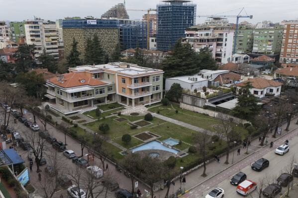 An exterior view showing Villa 31 where the late communist dictator Enver Hoxha, once a symbol of totalitarian rule used to live, in Tirana, Albania, Friday, Feb. 7, 2025. (AP Photo/Vlasov Sulaj)