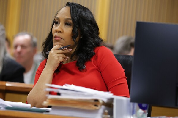 Fulton County District Attorney Fani Willis looks on during a hearing on the Georgia election interference case, Friday, March, 1, 2024, in Atlanta. (AP Photo/Alex Slitz, Pool, File)