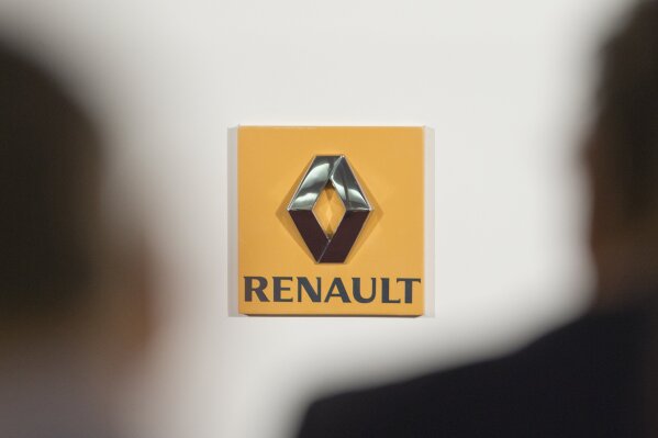
              FILE - This Thursday Feb. 12, 2015 file picture shows the logo of French car maker Renault seen in a press conference held in Paris, France. France's finance minister wants carmaker Renault to replace its once-superstar CEO Carlos Ghosn while he faces accusations that he under-reported income at partner company Nissan. (AP Photo/Jacques Brinon, File)
            