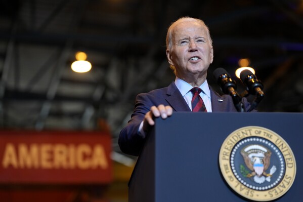 President Joe Biden speaks at a shipyard in Philadelphia, Thursday, July 20, 2023. Biden is visiting the shipyard to push for a strong role for unions in tech and clean energy jobs. (APPhoto/Susan Walsh)