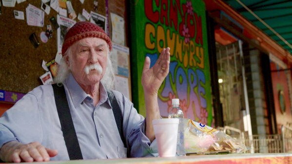 This image released by Sony Pictures Classics shows musician David Crosby in a scene from the documentary "David Crosby: Remember My Name." (Sony Pictures Classics via AP)