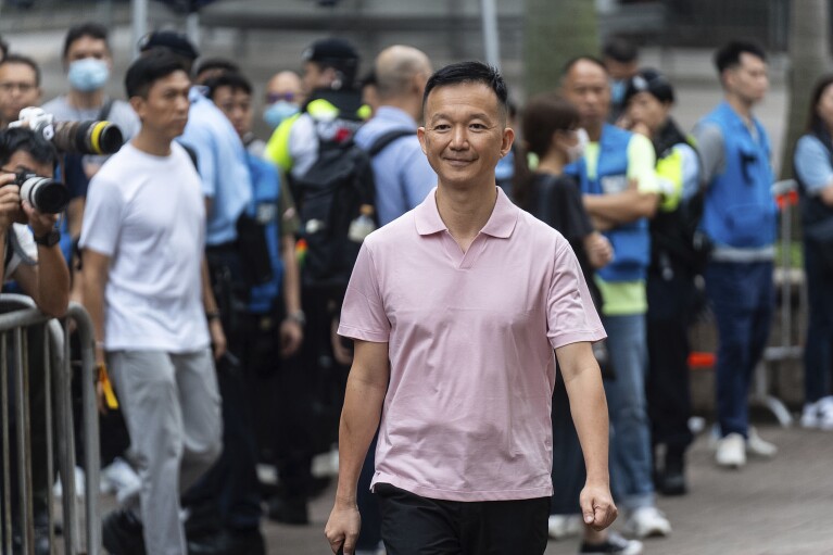 Raymond Chan, a former pro-democracy lawmaker, arrives at the West Kowloon Magistrate's Court in Hong Kong on Thursday, May 30, 2024.  (AP Photo/Chan Long Hai)