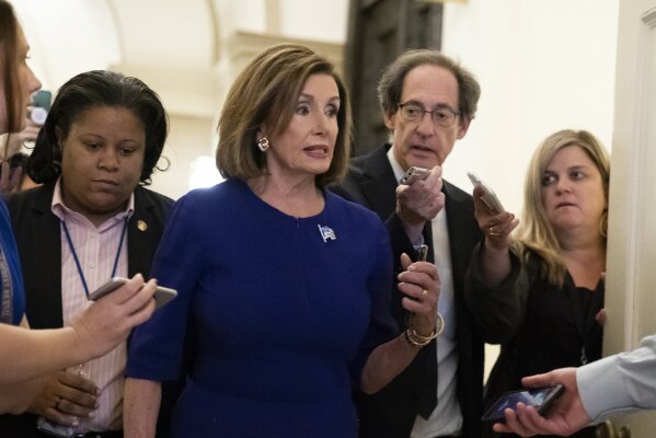 Speaker of the House Nancy Pelosi, D-Calif., departs the Capitol en route to a speaking event in Washington, Tuesday, Sept. 24, 2019. Pelosi will meet with her caucus later as more House Democrats are urging an impeachment inquiry amid reports that President Donald Trump pressured Ukraine to investigate former Vice President Joe Biden and his family. (AP Photo/J. Scott Applewhite)