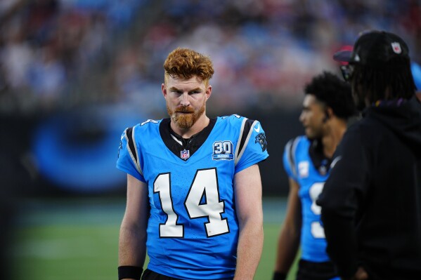 Panthers sticking with Andy Dalton at quarterback even after 2  interceptions in loss to Falcons | AP News