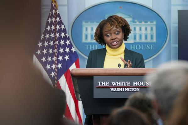 FILE - White House deputy press secretary Karine Jean-Pierre speaks during a press briefing at the White House, Monday, Feb. 14, 2022, in Washington. Jean-Pierre said she tested positive for COVID-19 on Sunday, March 27, 2022, after returning from Europe with President Joe Biden, in the latest infiltration of the coronavirus into the West Wing's protective bubble around Biden. (AP Photo/Patrick Semansky, File)