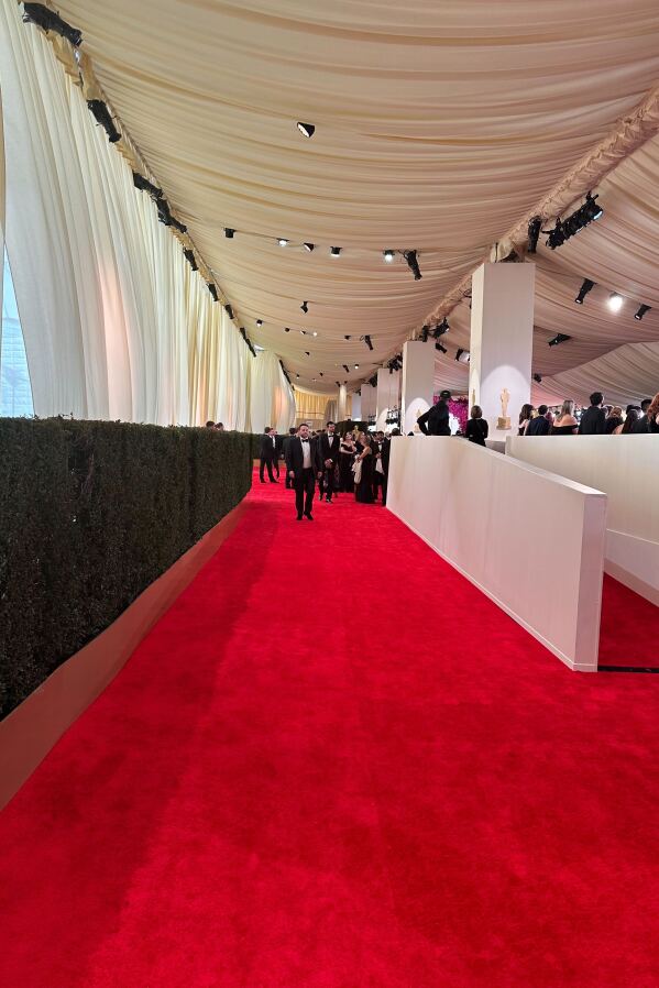The view from the secondary red carpet at the Oscars on Sunday, March 10, 2024, in Los Angeles. (AP Photo/Julie Pace)