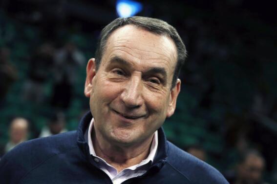 FILE - Retired Duke Hall of Fame coach Mike Krzyzewski attends Game 2 of an NBA basketball first-round Eastern Conference playoff series between the Boston Celtics and the Brooklyn Nets, Wednesday, April 20, 2022, in Boston. Krzyzewski now has an official consulting role with the NBA. The league announced Wednesday, May 10, 2023, that Krzyzewski would serve as a special adviser to basketball operations.(AP Photo/Michael Dwyer, File)