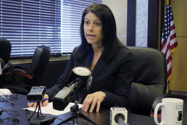 FILE - In this March 5, 2020, file photo, Michigan Attorney General Dana Nessel addresses the media during a news conference in Lansing, Mich. The U.S. Department of Education is attempting to take pandemic relief funds away from K-12 public schools and divert the money to private schools, California and four other states argued in a lawsuit filed Tuesday, July 7, 2020, against the Trump administration. California Attorney General Xavier Becerra and Michigan Attorney General Dana Nessel announced the lawsuit, which was joined by Maine, New Mexico, Wisconsin and the District of Columbia. (AP Photo/David Eggert, File)