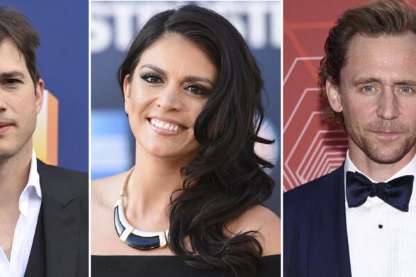 This combination photo of celebrities with birthdays from Feb. 5 - Feb. 11 shows Henry Golding, from left, Tinashe, Ashton Kutcher, Cecily Strong, Tom Hiddleston, Uzo Aduba and Jennifer Aniston. (AP Photo)
