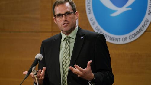 Mike Brennan, Director of the National Hurricane Center, speaks during a news conference, Wednesday, May 31, 2023, in Miami. Brennan and FEMA Director Deanne Criswell discussed preparedness for hurricane season, which begins June 1. (AP Photo/Marta Lavandier)