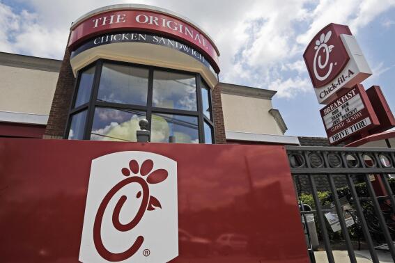 FILE - This July 19, 2012, file photo, shows a Chick-fil-A fast food restaurant in Atlanta. Chick-fil-A is gifting $500,000 to a leadership development program at Morris Brown College, an historically Black college in Atlanta, the school announced Monday, May 3, 2021. (AP Photo/Mike Stewart, File)