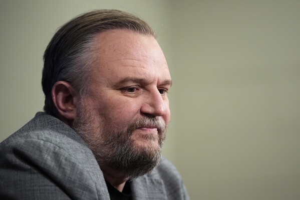 Philadelphia 76ers' Daryl Morey pauses while speaking at a news conference before an NBA basketball game against the Atlanta Hawks, Friday, Feb. 9, 2024, in Philadelphia. (AP Photo/Matt Slocum)