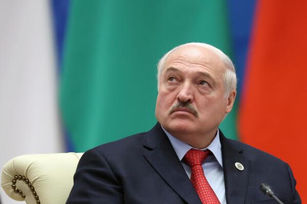Belarusian President Alexander Lukashenko attends the Shanghai Cooperation Organisation (SCO) summit in Samarkand, Uzbekistan, Friday, Sept. 16, 2022. (Sergei Bobylev, Sputnik, Kremlin Pool Photo via AP)