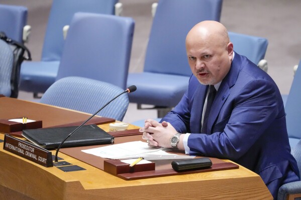 Karim Khan, Prosecutor of International Criminal Court, addresses a Security Council meeting on the situation in Sudan, Thursday, July 13, 2023, at United Nations headquarters. (AP Photo/Mary Altaffer)