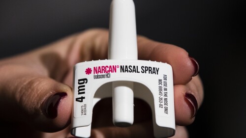FILE - The overdose-reversal drug Narcan is displayed during training for employees of the Public Health Management Corporation (PHMC), Dec. 4, 2018, in Philadelphia. San Francisco is amid a drug overdose epidemic and could become the first in the country to require every pharmacy within its boundaries to always carry naloxone, a drug that reverses overdoses caused by fentanyl and other opioids. San Francisco Supervisor Matt Dorsey will introduce a bill Tuesday, June 27, 2023, that if approved, would require every pharmacy in the city to always have in stock at least two nasal sprays containing the drug or face fines. (AP Photo/Matt Rourke, File)