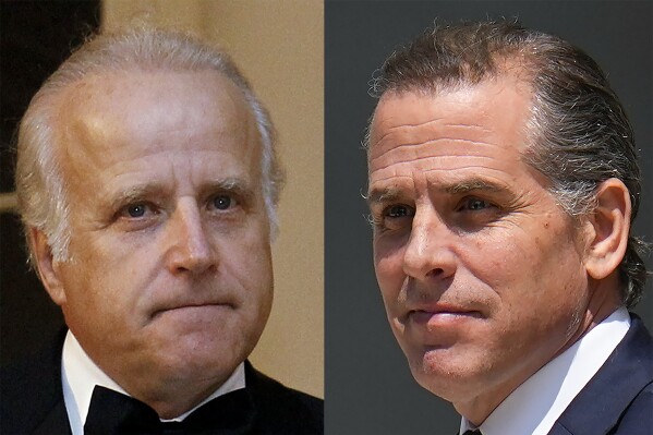 FILE - This combo image shows James Biden, President Joe Biden's brother, Oct. 13, 2011, left, and Hunter Biden, President Joe Biden's son, July 26, 2023, right. House Republicans issued a subpoena Tuesday to a federal prosecutor involved in the criminal investigation into Hunter Biden, demanding answers for what they allege is Justice Department interference in the yearslong case into the president's son. (AP Photo/File)