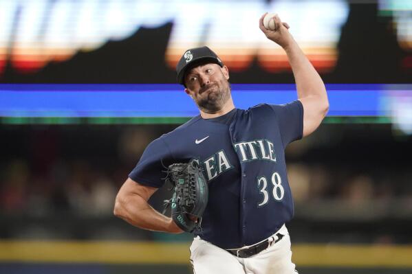 Seattle Mariners starting pitcher Robbie Ray throws against the Washington Nationals during the sixth inning of a baseball game, Tuesday, Aug. 23, 2022 in Seattle. (AP Photo/Ted S. Warren)
