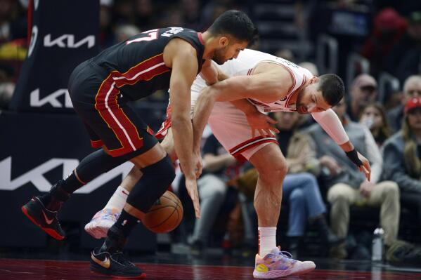 The shoes worn by Chicago Bulls center Nikola Vucevic (9) during