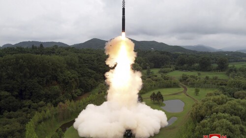 This photo provided on July 13, 2023, by the North Korean government shows what it says is the test-firing of an Hwasong-18 ICBM, at an undisclosed location, in North Korea, on July 12, 2023. Independent journalists were not given access to cover the event depicted in this image distributed by the North Korean government. The content of this image is as provided and cannot be independently verified. Korean language watermark on image as provided by source reads: "KCNA" which is the abbreviation for Korean Central News Agency. (Korean Central News Agency/Korea News Service via AP)