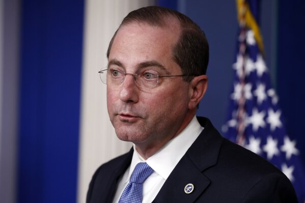 Health and Human Services Secretary Alex Azar speaks about the coronavirus in the James Brady Press Briefing Room of the White House, Friday, April 3, 2020, in Washington. (AP Photo/Alex Brandon)