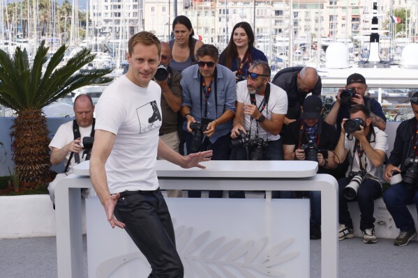 Alexander Skarsgard poses for photographers at the photo call for the film 'Pillion' at the 78th international film festival, Cannes, southern France, Sunday, May 18, 2025. (Photo by Joel C Ryan/Invision/AP)