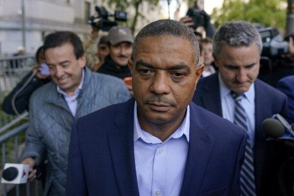 FILE - Jose Uribe leaves federal court, Wednesday, Sept. 27, 2023, in New York. The New Jersey businessman has pleaded guilty to trying to bribe U.S. Sen. Bob Menendez. Uribe entered the plea in Manhattan federal court on Friday.(AP Photo/Seth Wenig, File)