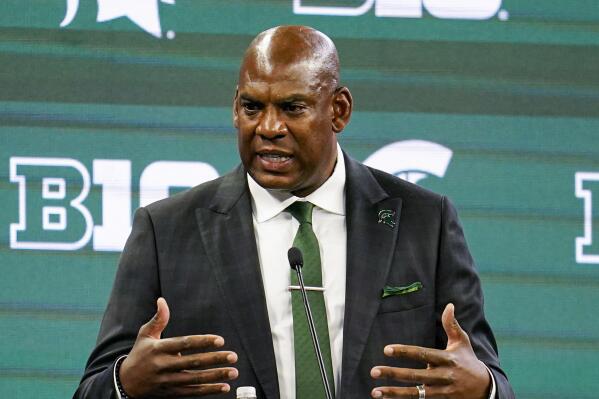 FILE - In this July 23, 2021, file photo, Michigan State head coach Mel Tucker talks to reporters during an NCAA college football news conference at the Big Ten Conference media days, at Lucas Oil Stadium in Indianapolis. Tucker is entering his second season at Michigan State, but it seems as if he is starting over with an influx of transfers such as former Temple quarterback Anthony Russo. (AP Photo/Michael Conroy, File)