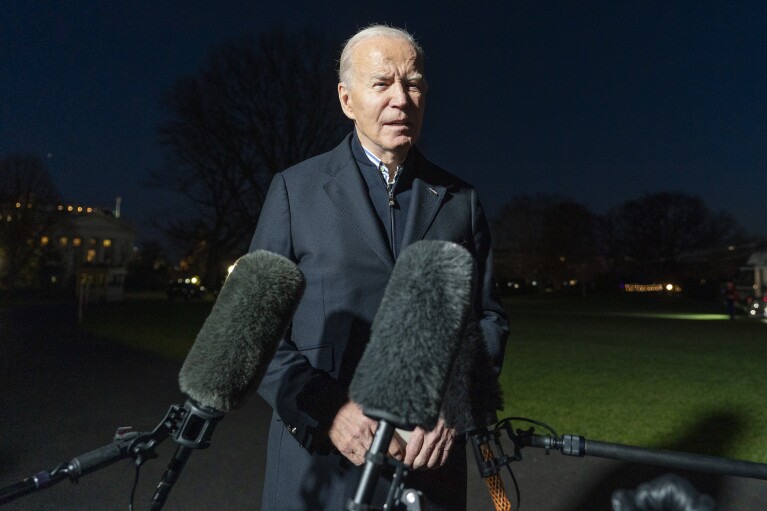 FILE - President Joe Biden solutions a reporter's interrogate as he walks from Marine One upon arrival on the South Lawn of the White Home, Wednesday, Dec. 20, 2023, in Washington. Biden is getting again from Wisconsin. (AP Photograph/Alex Brandon, File)