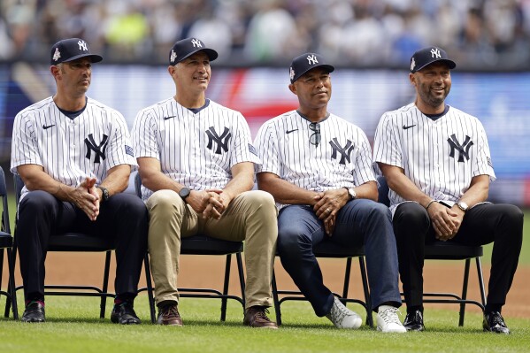 Derek Jeter at Yankees Old-Timers' Day with 1998 World Series champs