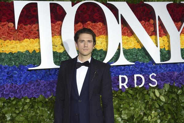 FILE - Aaron Tveit arrives at the 73rd annual Tony Awards in New York on  June 9, 2019. Tveit is the only actor nominated in the category of best leading actor in a musical for his role in "Moulin Rouge! The Musical." (Photo by Evan Agostini/Invision/AP, File)