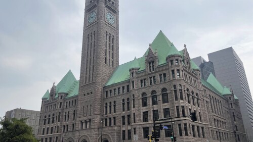 Minneapolis City Hall is photographed on Wednesday, June 28, 2023, in Minnesota. An independent report released by the city has found that most of the nearly $500,000 in taxpayer dollars spent to celebrate local Black businesses actually went to businesses based outside the state. (AP Photo/Trisha Ahmed)