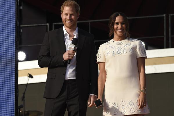 Prince Harry, the Duke of Sussex, left, and Meghan, the Duchess of Sussex speak at Global Citizen Live in Central Park on Saturday, Sept. 25, 2021, in New York. Global Citizen Live, a 24-hour concert that featured performances from Stevie Wonder, Jennifer Lopez, BTS and Elton John and dozens of other stars, raised $1.1 billion in commitments and pledges over the weekend to fight extreme poverty. Broadcasting from sites on six continents, including New York’s Central Park and in front of the Eiffel Tower in Paris, Global Citizen also secured pledges from France for 60 million COVID-19 vaccine doses for developing countries and corporate pledges for planting 157 million trees around the world. Vaccine pledges, which also came from the governments of Croatia and Ireland, followed numerous pleas, including from Prince Harry and Meghan, the Duke and Duchess of Sussex, onstage at Central Park on Saturday. (Photo by Evan Agostini/Invision/AP)