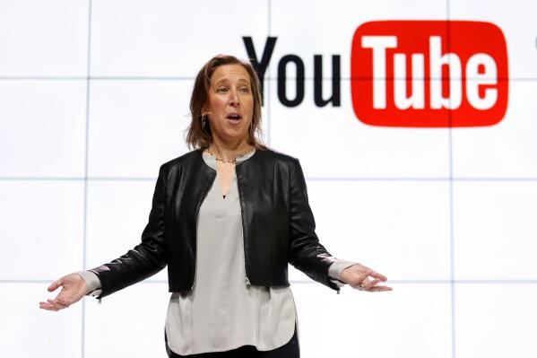 FILE - YouTube CEO Susan Wojcicki speaks during the introduction of YouTube TV at YouTube Space LA on Feb. 28, 2017, in Los Angeles. Wojcicki announced Thursday, Feb. 16, 2023, that she is stepping down as CEO at YouTube after spending nine years as the head of the social media platform. (AP Photo/Reed Saxon, File)