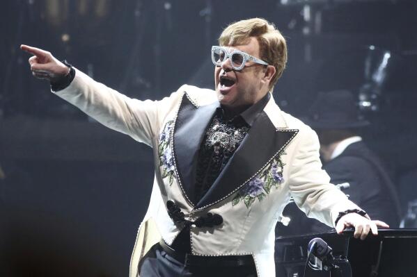 Sir Elton John performs at Madison Square Garden during his Farewell Yellow Brick Road Tour on Tuesday, Feb. 22, 2022, in New York. (Photo by Greg Allen/Invision/AP)