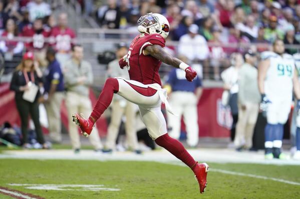 NFC strong safety Budda Baker of the Arizona Cardinals (3) celebrates an  interception with NFC …