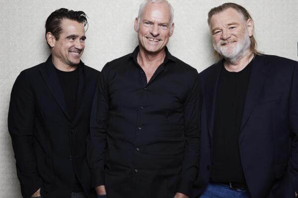 Actor Colin Farrell, left, filmmaker Martin McDonagh, center, and actor Brendan Gleeson pose for a portrait to promote "The Banshees of Inisherin" on Tuesday, Oct. 11, 2022, in New York. (Photo by Matt Licari/Invision/AP)