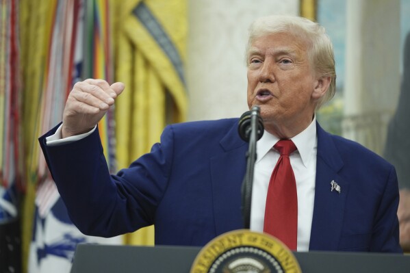 President Donald Trump speaks during a swearing in ceremony for interim U.S. Attorney General for the District of Columbia Jeanine Pirro, Wednesday, May 28, 2025, in Washington. (AP Photo/Evan Vucci)