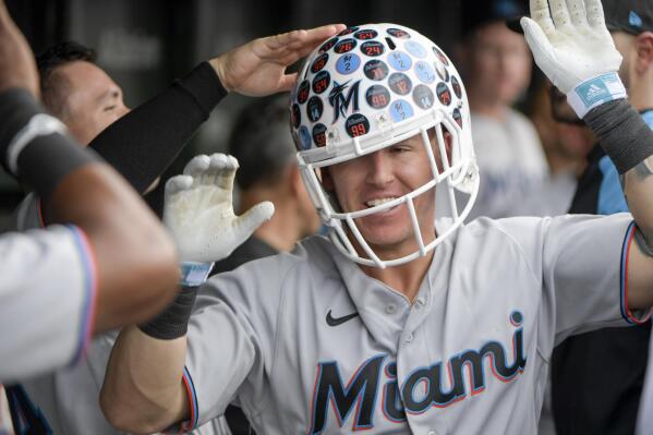 Miami Marlins' Peyton Burdick plays during the third inning of a