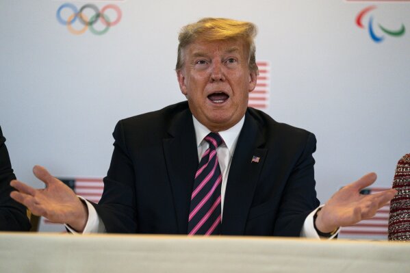 President Donald Trump speaks during a briefing with the U.S. Olympic and Paralympic Committee and Los Angeles 2028 organizers, Tuesday, Feb. 18, 2020, in Beverly Hills, Calif. (AP Photo/Evan Vucci)