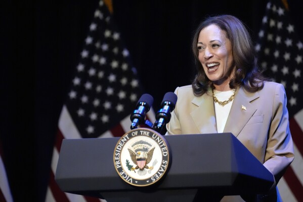 Vice President Kamala Harris delivers remarks at a campaign event in Pittsfield, Mass., Saturday, July 27, 2024. (AP Photo/Stephanie Scarbrough, Pool)