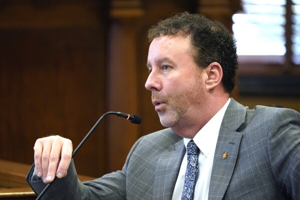 FILE - Mississippi Senate Education Committee member David Parker, R-Olive Branch, asks a question during a legislative committee update at the state Capitol, Feb. 8, 2024, in Jackson, Miss. Parker legislation to restore a statewide ballot initiative process passed the state Senate on Thursday, March 14, but its path to becoming law has narrowed amid mixed support from lawmakers. (AP Photo/Rogelio V. Solis, File)