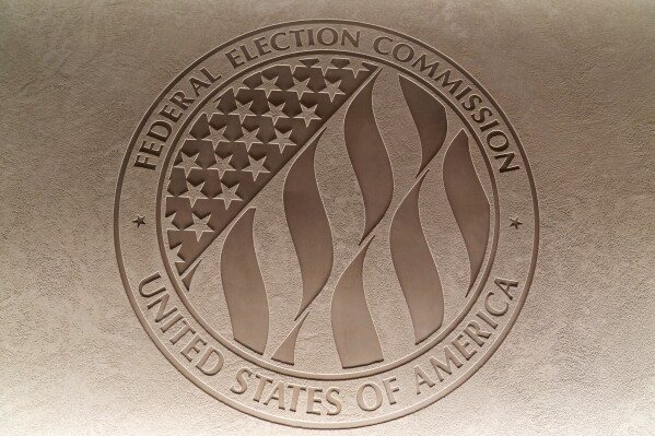 The Federal Election Commission emblem is seen at the Federal Election Commission headquarters in Washington, Aug. 10, 2023. (AP Photo/Stephanie Scarbrough, File)