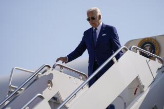 President Joe Biden arrives on Air Force One at Andrews Air Force Base, Md., Monday, Aug. 29, 2022, en route to Washington. (AP Photo/Carolyn Kaster)