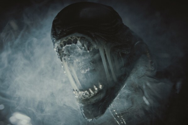 This image released by 20th Century Studios shows Xenomorph in a scene from "Alien: Romulus." (20th Century Studios via AP)