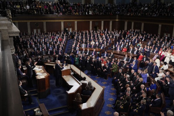 President Joe Biden delivers his State of the Union address to a joint session of Congress, at the Capitol in Washington, Thursday, March 7, 2024. (AP Photo/J. Scott Applewhite)