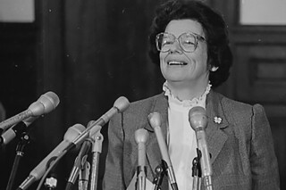 Chief Justice Ellen Ash Peters smiles as she conducts a news conference at the Connecticut Supreme Court, Nov. 13, 1984, in Hartford, Conn. Peters, the first woman to serve as Connecticut's chief justice and wrote the majority opinion in the state Supreme Court's landmark school desegregation ruling in 1996, died Tuesday, April 16, 2024. She was 94. (AP Photo/Bob Child)